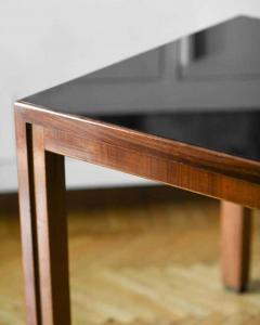Midcentury Living Room Table w Black Glass Top and Six Chairs - 3349691