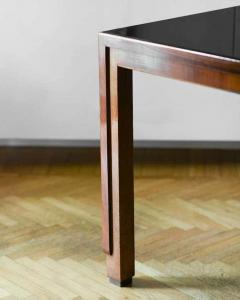 Midcentury Living Room Table w Black Glass Top and Six Chairs - 3349695