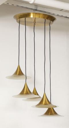 Midcentury Modern Italian Brass Flushmount Light with Five Pendant Drops - 4093291