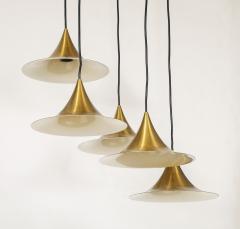Midcentury Modern Italian Brass Flushmount Light with Five Pendant Drops - 4093292