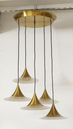 Midcentury Modern Italian Brass Flushmount Light with Five Pendant Drops - 4093295