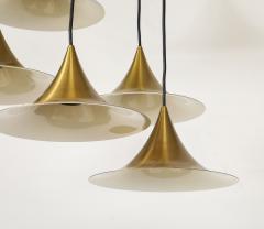 Midcentury Modern Italian Brass Flushmount Light with Five Pendant Drops - 4093297