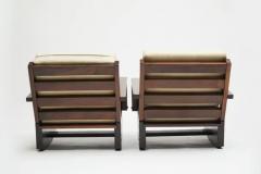 Midcentury Modern Rocking Chairs in Hardwood Cream Aqua Block cushions Brazil - 3183408