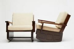 Midcentury Modern Rocking Chairs in Hardwood Cream Aqua Block cushions Brazil - 3183409