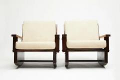 Midcentury Modern Rocking Chairs in Hardwood Cream Aqua Block cushions Brazil - 3183422