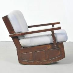Midcentury Modern Rocking Chairs in Hardwood Cream Aqua Block cushions Brazil - 3183596