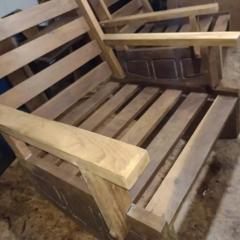 Midcentury Modern Rocking Chairs in Hardwood Cream Aqua Block cushions Brazil - 3183599