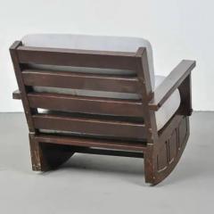 Midcentury Modern Rocking Chairs in Hardwood Cream Aqua Block cushions Brazil - 3183674