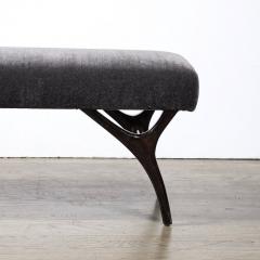 Midcentury Modernist Smoked Pewter Mohair Ebonized Walnut Sculptured Leg Bench - 3109014