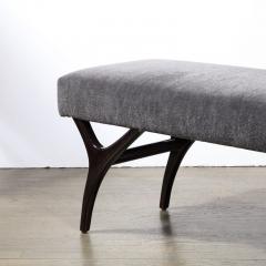 Midcentury Modernist Smoked Pewter Mohair Ebonized Walnut Sculptured Leg Bench - 3109018