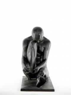 Midcentury Painted Plaster Figural Seated Nude Sculpture - 3123818