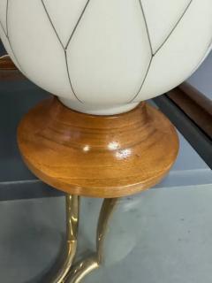 Midcentury Pair of Danish Glass Walnut Table Lamps with a Geometric Design - 4046883