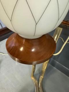 Midcentury Pair of Danish Glass Walnut Table Lamps with a Geometric Design - 4046885