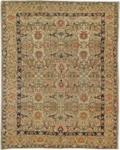 Midcentury Persian Tabriz Copper Beige Salmon and Inky Blue Handmade Wool Rug - 2454793