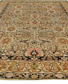 Midcentury Persian Tabriz Copper Beige Salmon and Inky Blue Handmade Wool Rug - 2454794