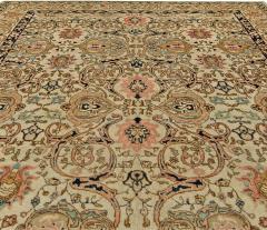 Midcentury Persian Tabriz Copper Beige Salmon and Inky Blue Handmade Wool Rug - 2454795