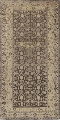 Midcentury Samarkand Beige and Brown Handwoven Wool Rug - 2457115
