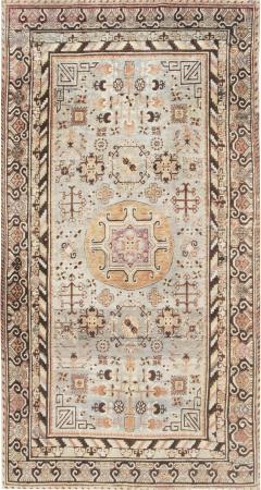 Midcentury Samarkand Blue Brown Orange and Purple Handmade Wool Rug - 2441654