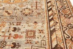 Midcentury Samarkand Blue Brown Orange and Purple Handmade Wool Rug - 2441661