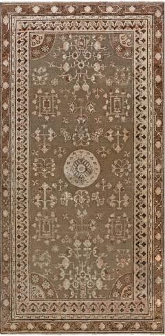 Midcentury Samarkand Brown and Beige Handwoven Wool Rug - 2457121