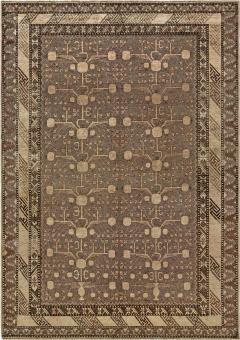Midcentury Samarkand Handmade Wool Rug in Beige Brown and Purple - 2457224