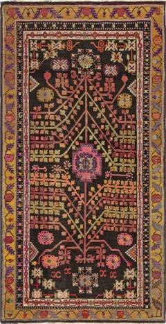 Midcentury Samarkand Handmade Wool Rug in Brown Gold Green Purple and White - 2456419