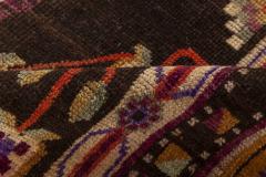 Midcentury Samarkand Handmade Wool Rug in Brown Gold Green Purple and White - 2456423