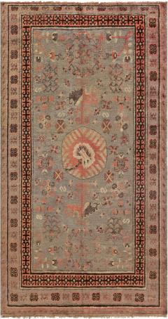 Midcentury Samarkand Handmade Wool Rug in Brown Green and Pink - 2456395