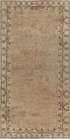 Midcentury Samarkand Handmade Wool Rug in Light Gray Beige Brown and Pink - 2456431