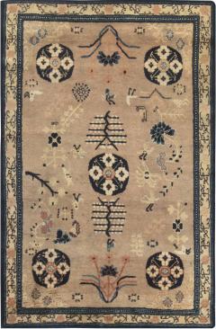 Midcentury Samarkand Navy Blue and Beige Handmade Wool Carpet - 2455688