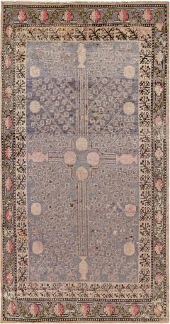 Midcentury Samarkand Purple Pink and Light Blue Handmade Wool Rug - 2456347
