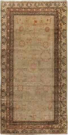 Midcentury Samarkand Washed Out Beige Rosewood Pale Peach and Ebony Brown Rug - 2456361