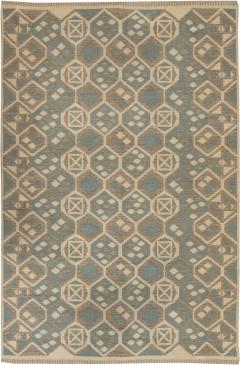 Midcentury Scandinavian Wool Rug with Honeycomb Design in Blue Grey and Brown - 2442390