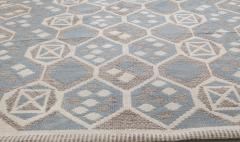 Midcentury Scandinavian Wool Rug with Honeycomb Design in Blue Grey and Brown - 2442391