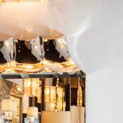 Midcentury Sculptural Pagoda Style Nickeled Illuminating Shadowbox Wall Mirror - 1484751