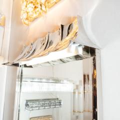 Midcentury Sculptural Pagoda Style Nickeled Illuminating Shadowbox Wall Mirror - 1484759