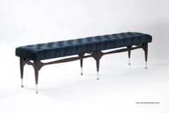 Midcentury Sculptural Tufted Bench in Navy Blue Velvet - 222117