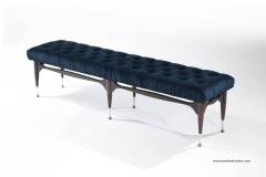 Midcentury Sculptural Tufted Bench in Navy Blue Velvet - 222118