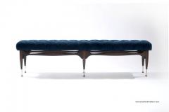 Midcentury Sculptural Tufted Bench in Navy Blue Velvet - 222119