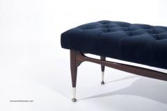 Midcentury Sculptural Tufted Bench in Navy Blue Velvet - 222121