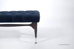 Midcentury Sculptural Tufted Bench in Navy Blue Velvet - 222122