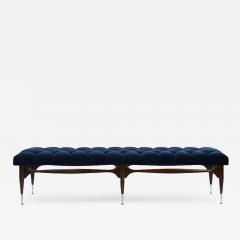 Midcentury Sculptural Tufted Bench in Navy Blue Velvet - 222135
