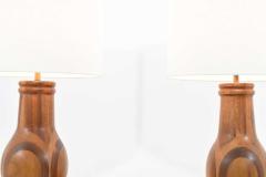 Midcentury Studio Craft Large Marquetry Patterned Wood Lamps 1950s - 1322715