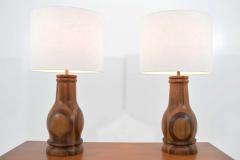 Midcentury Studio Craft Large Marquetry Patterned Wood Lamps 1950s - 1322716
