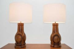 Midcentury Studio Craft Large Marquetry Patterned Wood Lamps 1950s - 1322721