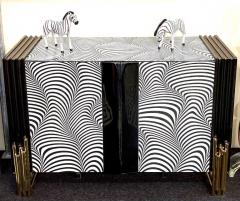 Midcentury Style Black White Murano Glass and Brass Cabinet or Credenza - 2587524