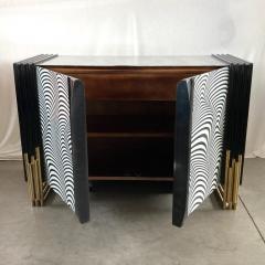 Midcentury Style Black White Murano Glass and Brass Cabinet or Credenza - 2587526