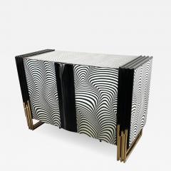 Midcentury Style Black White Murano Glass and Brass Cabinet or Credenza - 2592850