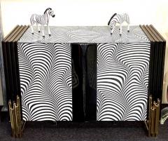 Midcentury Style Black White Murano Glass and Brass Cabinet or Credenza - 3258041