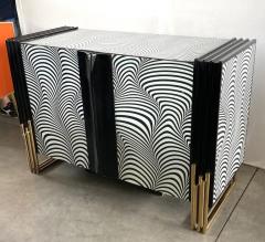 Midcentury Style Black White Murano Glass and Brass Cabinet or Credenza - 3258047